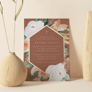 Invitation En Aluminium Terracotta Baptême Floral Désertique