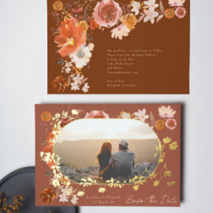 Invitation En Aluminium Terracotta Cadre Floral Photo Enregistrer La Date