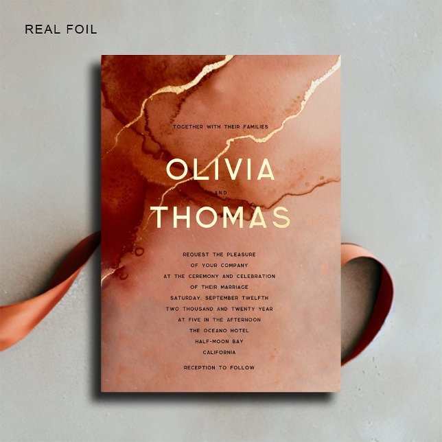 Invitation En Aluminium Terracotta Elégante Plage moderne Mariage de autom (modern fall beach wedding invitation gold foil typography romantic elegant bohemian simple classy)