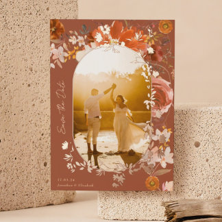Invitation En Aluminium Terracotta Floral Mariage Rose Photo Enregistrer l