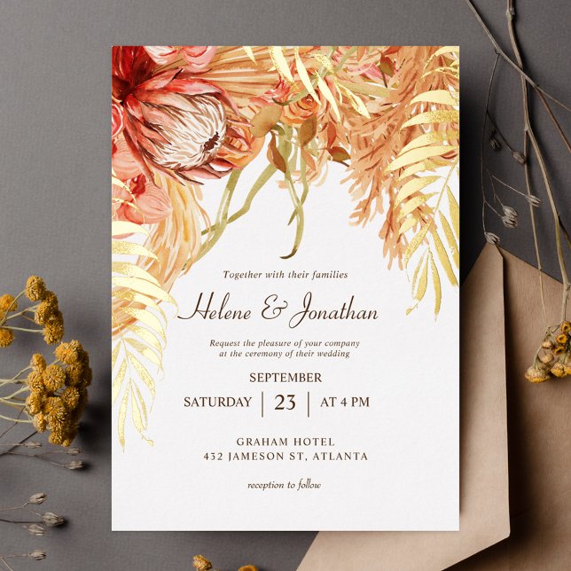 Invitation En Aluminium Terracotta Floral Rustique Mariage (Terracotta Floral Rustic Wedding Foil Invitation)