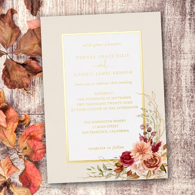 Invitation En Aluminium Terracotta Florale Automne Doré (Créateur téléchargé)