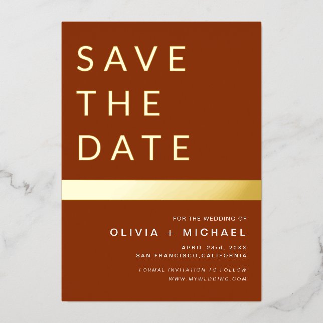 Invitation En Aluminium Terracotta Gold Boho Save the Date Photo (Recto)