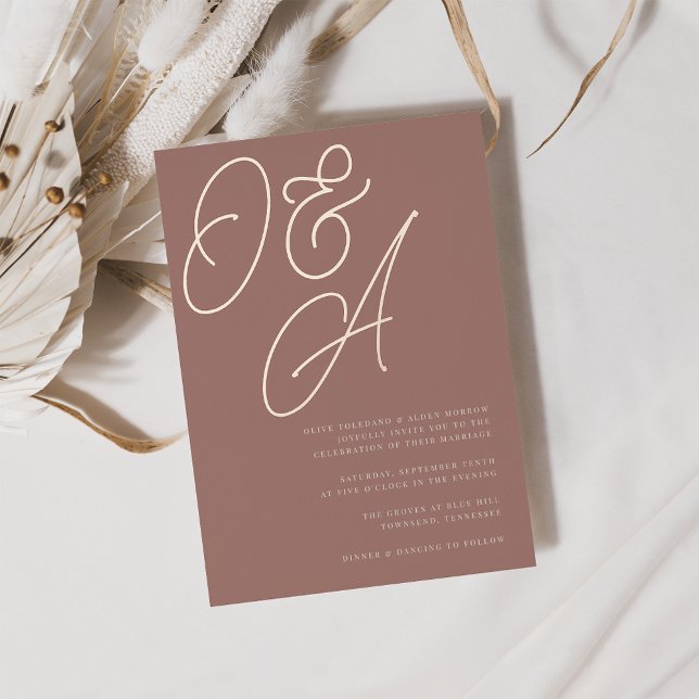 Invitation En Aluminium Terracotta | Monogramme de mariage à l'écriture en (Créateur téléchargé)