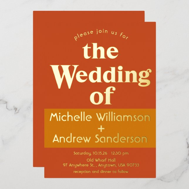 Invitation En Aluminium Terracotta Orange Moderne Rétro (Recto/Verso)