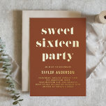 Invitation En Aluminium Terracotta Retro Bold Typographie Sweet 16 Anniver<br><div class="desc">Invités Invitations à votre événement avec cette invitation personnalisable d'anniversaire sweet sixteen. Il présente une typographie rétro audacieuse et simple. Personnalisez en ajoutant vos détails. Cette invitation sucrée à 16 fêtes en feuille d'or est parfaite pour tout thème d'événement.</div>