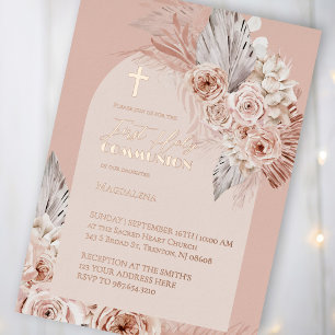 Invitation En Aluminium Texte en or rose Première communion sainte