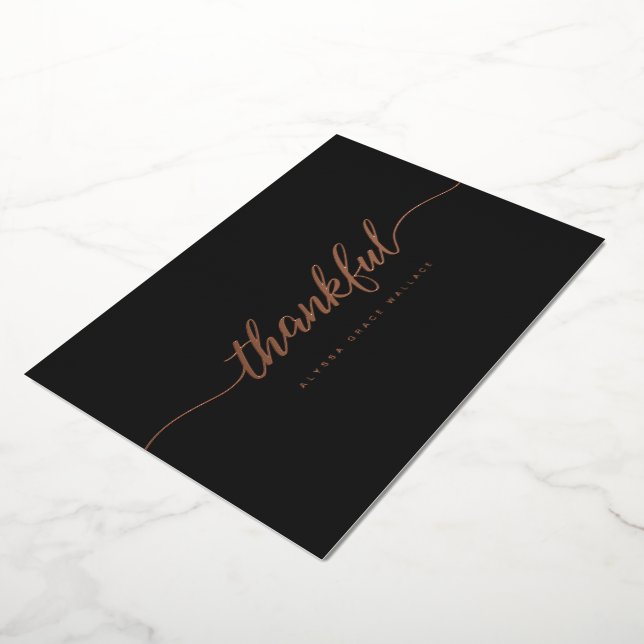 Invitation En Aluminium Thankful Script Personalized rose gold black (Rotation)