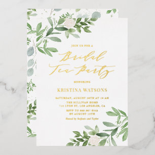 Invitation En Aluminium Thé à la mariée avec fleurs blanches à l'aquarelle