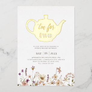 Invitation En Aluminium Thé Pour Deux Anniversaires Floraux - Or
