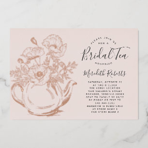 Invitation En Aluminium Théière Florale Rose Gold Rose Pâle Mariage Thé Ré