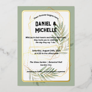 Invitation En Aluminium Thème botanique de mariage moderne arqué noir or