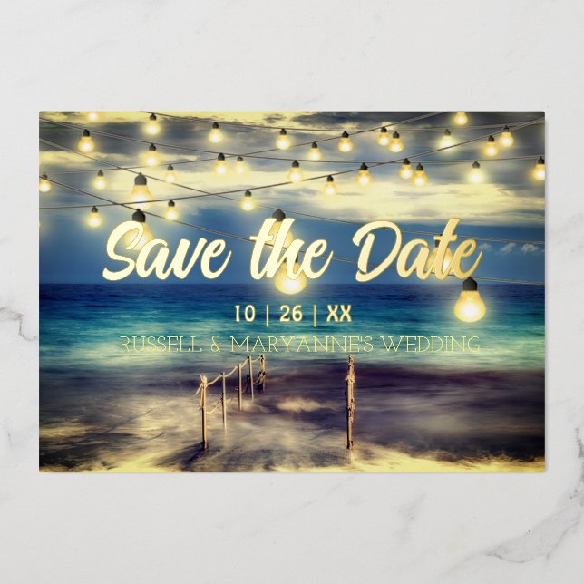 Invitation En Aluminium Thème de plage océanique Enregistrer la date  (Recto)