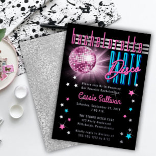 Invitation En Aluminium Thème néon rétro des années 70 Disco Balle Enterre