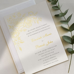 Invitation En Aluminium Thème Rose Forever Ecru Formel Mariage Classique