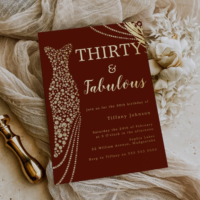 Invitation En Aluminium Thirty & Fabulous Burgundy & Gold 30th Birthday  (Créateur téléchargé)