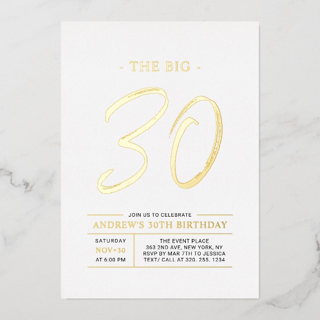 Invitation En Aluminium Thirty | Modern Gold Big 30th Birthday Party (Recto)