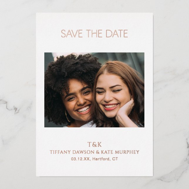 Invitation En Aluminium Tiffany Bold Mariage moderne Enregistrer la date (Recto)