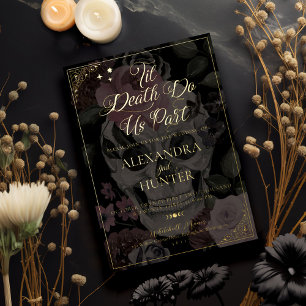 Invitation En Aluminium Til Death Aquarelle Florale Crâne Mariage gothique