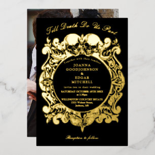 Invitation En Aluminium Till Death Gothic Photo Mariage Noir Et Or