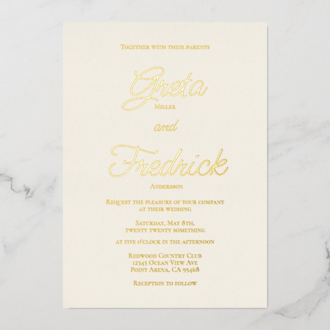 Invitation En Aluminium Timeless Simple Elegance Gold Script Mariage (Recto)
