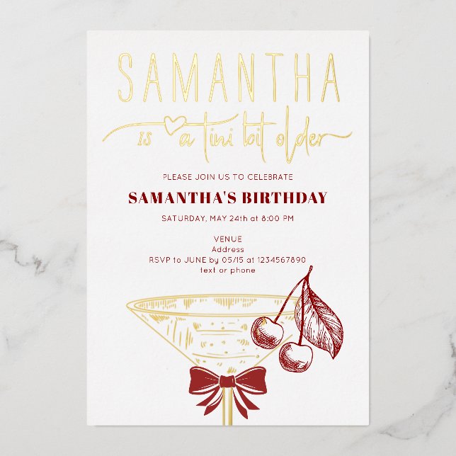 Invitation En Aluminium Tini Bit Ancienne Bow moderne Cherry Martini Anniv (Recto)