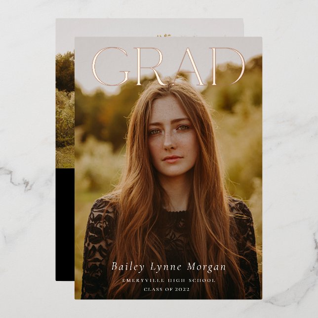 Invitation En Aluminium Titre GRAD Photo Graduation (Recto/Verso)