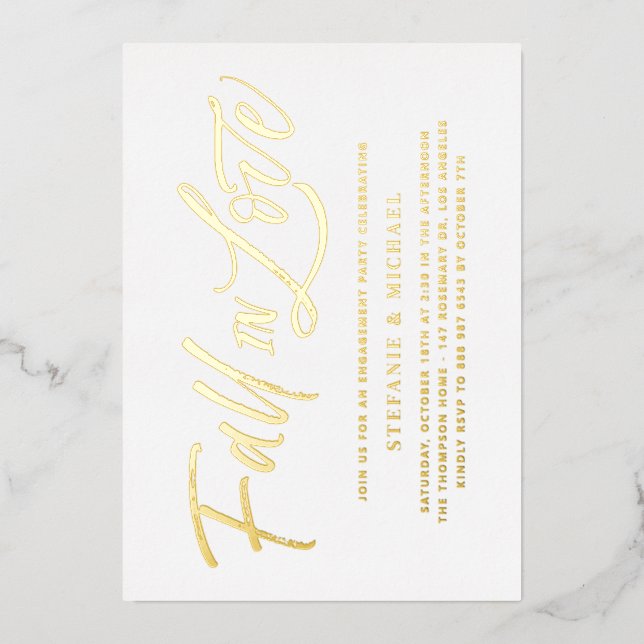Invitation En Aluminium Tomber dans l'amour Letter Gold Engagement Party (Recto)