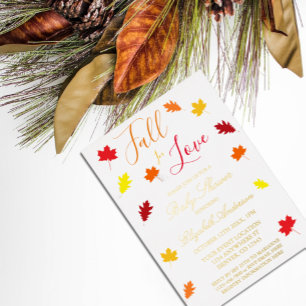 Invitation En Aluminium Tombez Amoureux Fête de Bébé Feuilles d'Automne