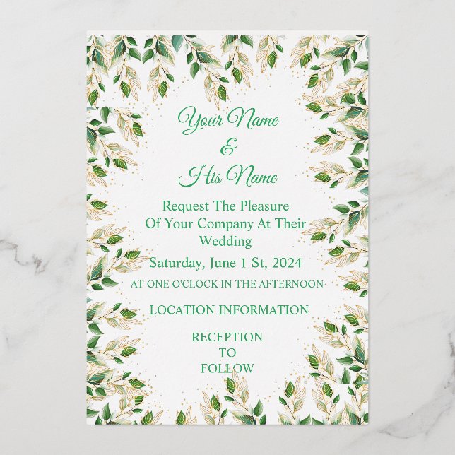 Invitation En Aluminium Tonnerre de feuilles vertes_Cove (Recto)