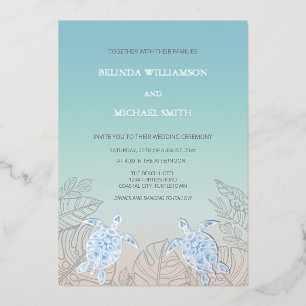 Invitation En Aluminium Tortues de mer argentées Turquoise   Mariage sur l