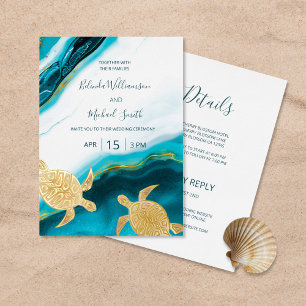 Invitation En Aluminium Tortues d'or Turquoise Enk Agate Mariage