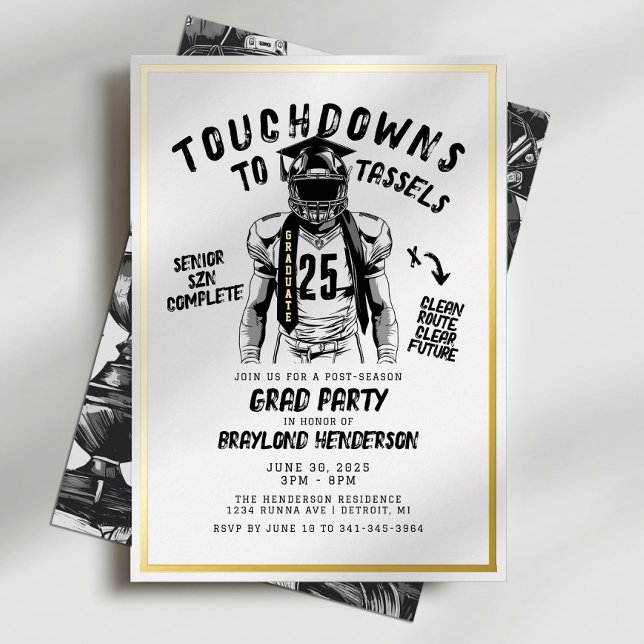 Invitation En Aluminium Touchdowns aux Rubans de fin d'études Soirée de fo (Gold Foil Football Graduation Invitation)