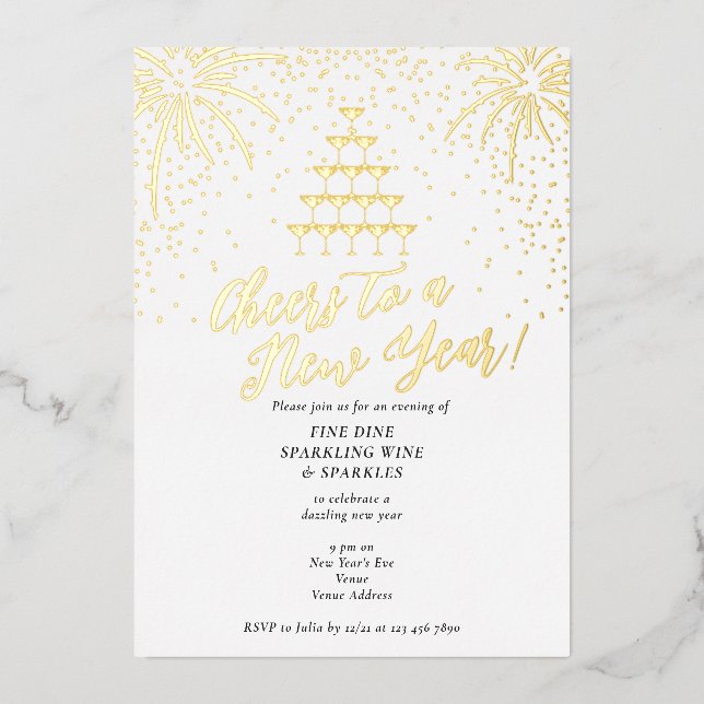 Invitation En Aluminium Tour Champagne Nouvel An Dîner De Réveillon Cockta (Recto)
