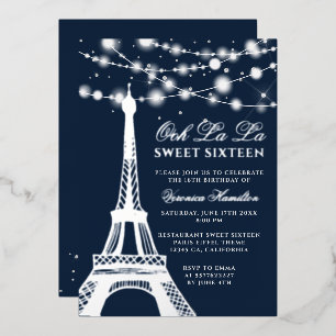 Invitation En Aluminium tour Eiffel paillettes argentées lumières bleues S