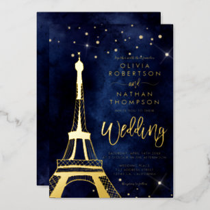 Invitation En Aluminium Tour Eiffel parties scintillant or chic mariage ét