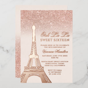 Invitation En Aluminium Tour Eiffel rose or parties scintillant rose rose 