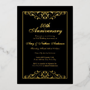 Invitation En Aluminium Tourbillon d'or noir 50e anniversaire de mariage