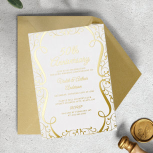 Invitation En Aluminium Tourbillon élégant or blanc pour 50e anniversaire