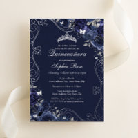 Tourbillon Floral Navy Papillon Argenté Quinceaner