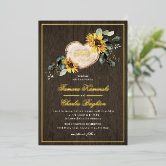 Invitation En Aluminium Tournesol Aquarelle Rustique Mariage de coeur