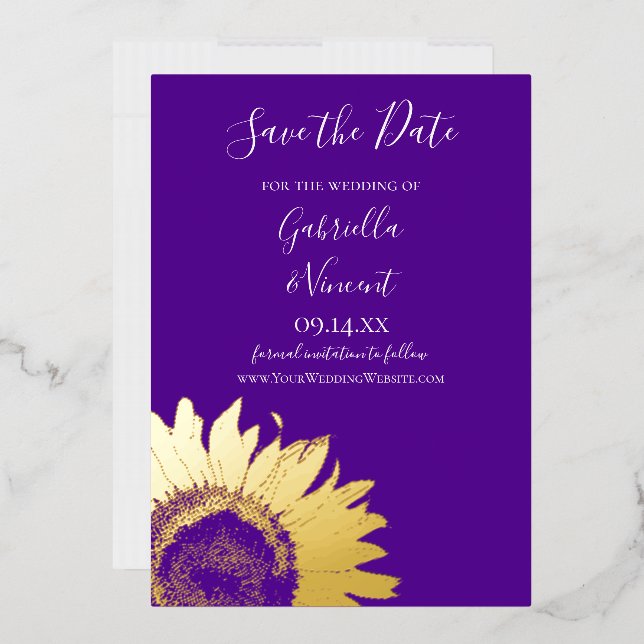 Invitation En Aluminium Tournesol d'or sur mariage violet Enregistrer la d (Enveloppe)