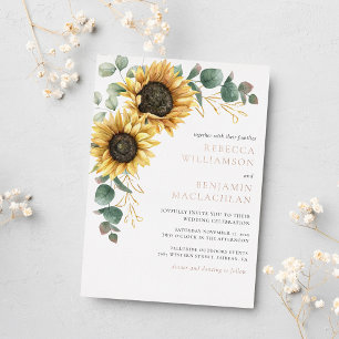 Invitation En Aluminium Tournesol Floral Rustique Mariage Rose or