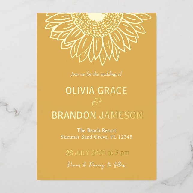 Invitation En Aluminium Tournesol Jaune Mariage Floral moderne (Recto)