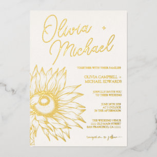 Invitation En Aluminium Tournesol Or Réel Feuille Minimaliste Mariage Or