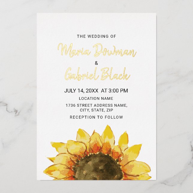 Invitation En Aluminium Tournesol rustique jaune Simple chic (Recto)