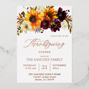 Invitation En Aluminium Tournesol rustique & Thanksgiving Floral Bourgogne