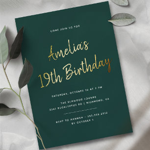 Invitation En Aluminium Tous âges Anniversaire Vert émeraude foncé et Or
