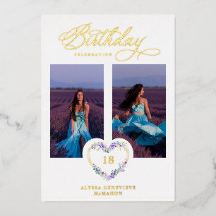 Invitation En Aluminium Tous Anniversaire Lilac Real Gold 2 Photos Floral 