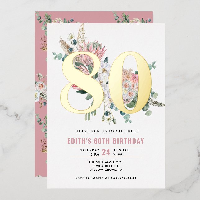 Invitation En Aluminium Tout âge Élégant moderne Dusty Rose Floral (Recto/Verso)